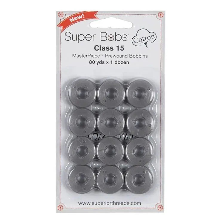 Super Bobs Cotton #155 Graystone (Class 15) 12 pack pre-wound bobbins
