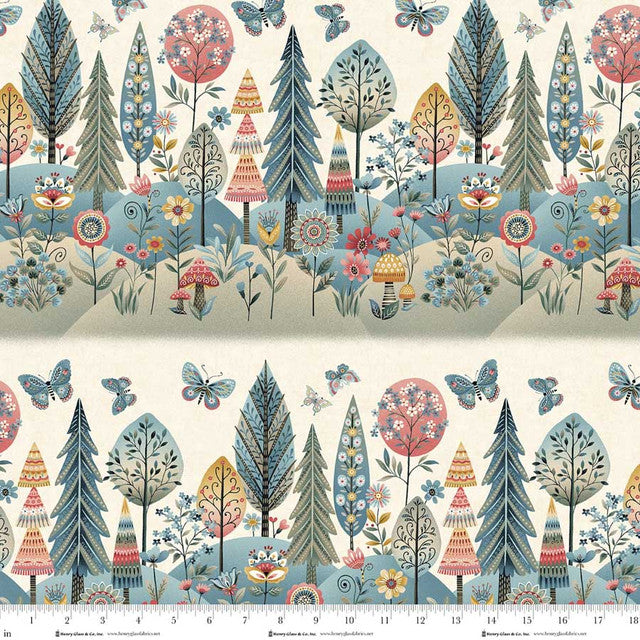 Cream Forest Border Stripe Cotton 44"/45" Fabric Per Yard