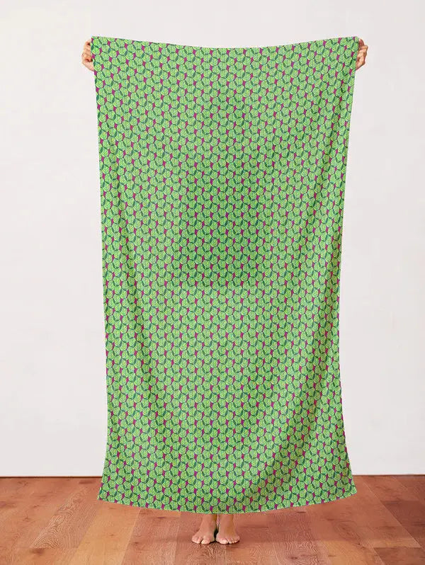 Green On Dark Pink Otter Romp Fan Leaves Cotton 44"/45" Fabric Per Yard
