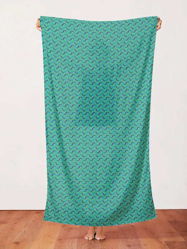 Green On Blue Otter Romp Fan Leaves Cotton 44"/45" Fabric Per Yard