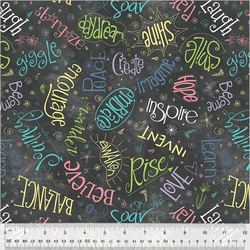 Grey Noteworthy Aspirations Wideback Cotton Fabric Per Yard