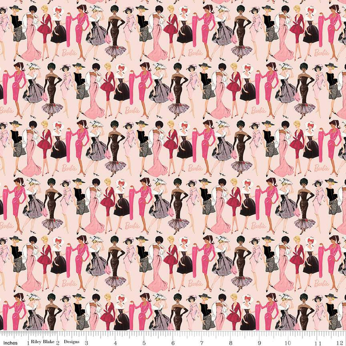 Barbie Vintage Fashion Blush Cotton 43"/44" Fabric Per Yard