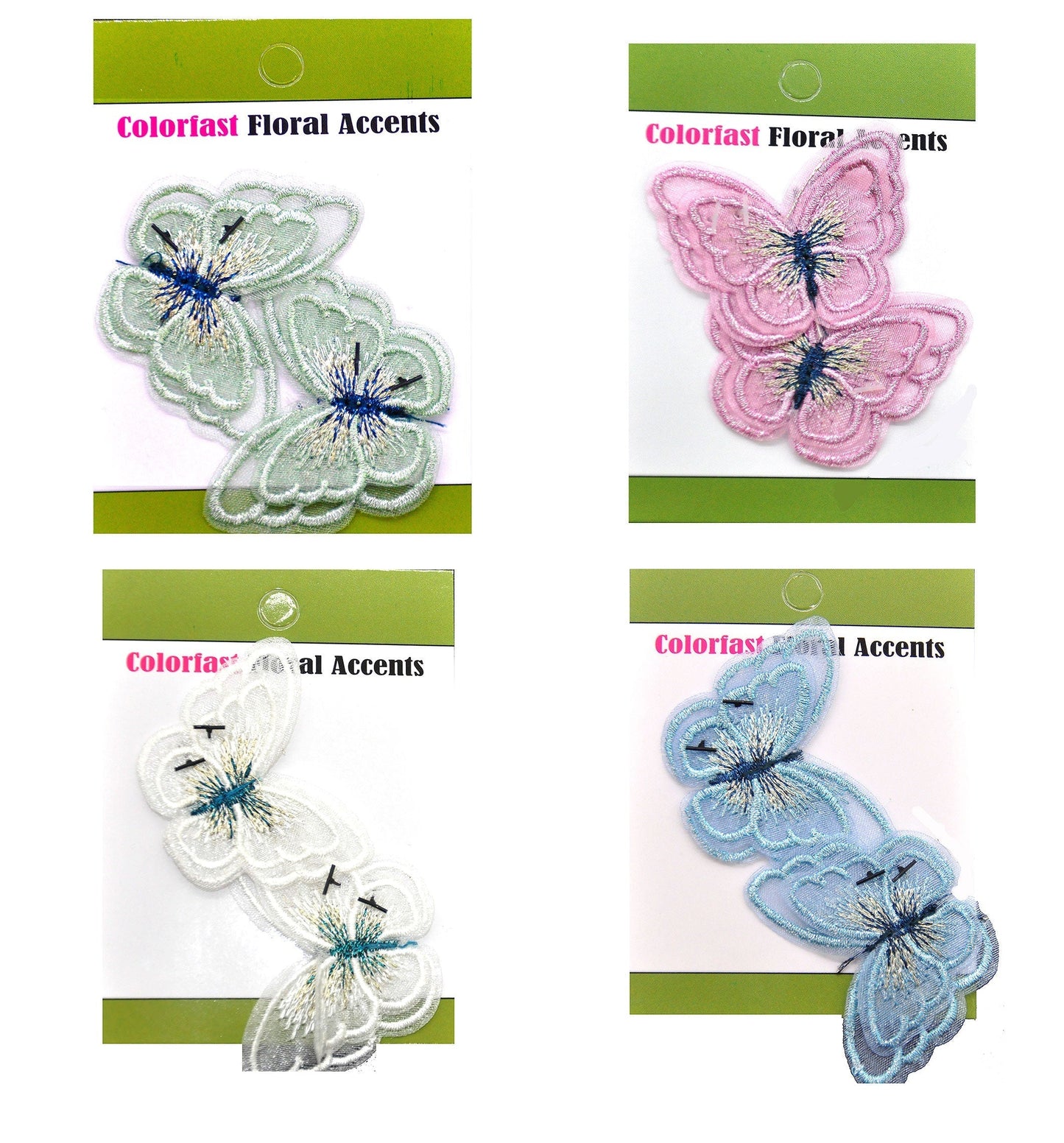 Belagio Enterprises - 2" Embroidered Butterfly Appliques - 12pcs Per Card (6 Cards Per Order) - BPP-N1-03 Blue