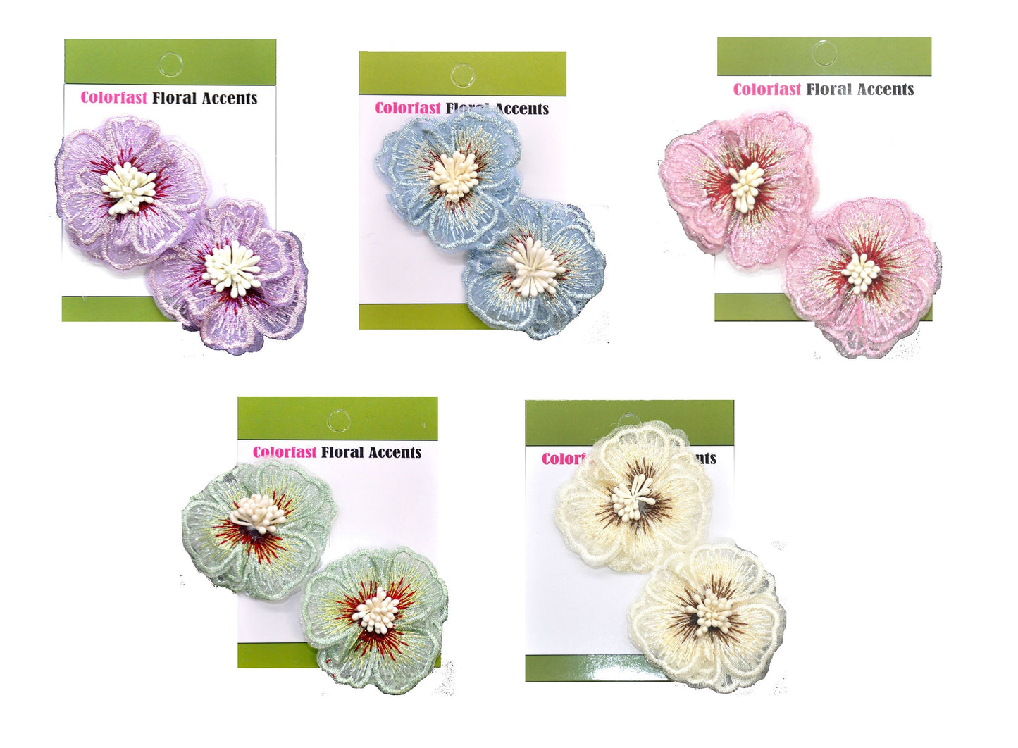 Belagio Enterprises - 2" Embroidered Flower Appliqués - 12pcs Per Card (6 Cards Per Order) - BPP-M2-21 Lavender