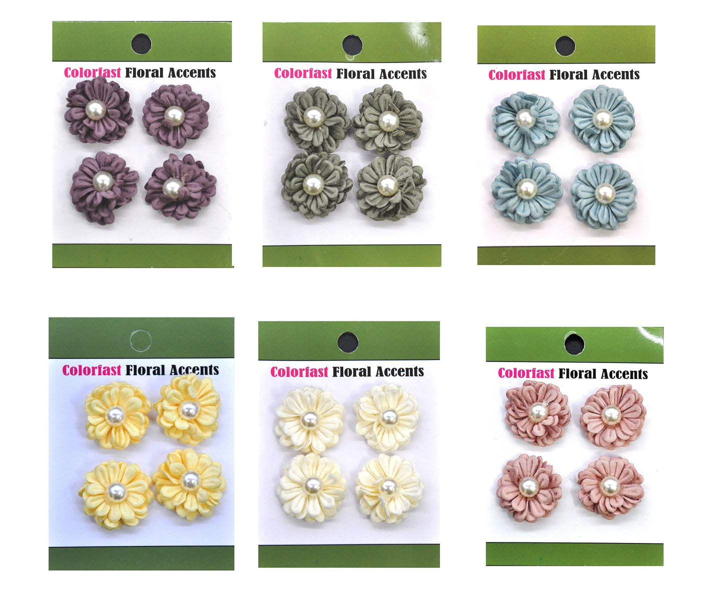 Belagio Enterprises - 4pcs Colored Flowers With Pearls - 1" Multi-Layered (6 Cards Per Order) - BPP-A2-33 Aqua