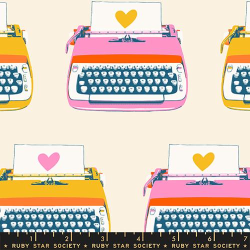 Best Day Ever Natural Retro Typewriters Cotton 43"/44" Fabric Per Yard