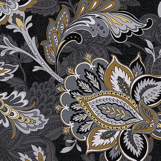 Black Footstool Charcoal Cotton Wideback Fabric