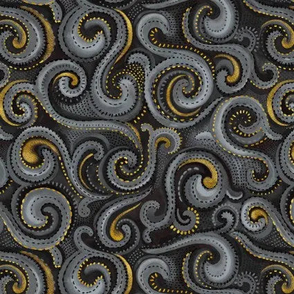Black Whirlwind Swirl Cotton Wideback Fabric - ( 7/8 Yard Pack )