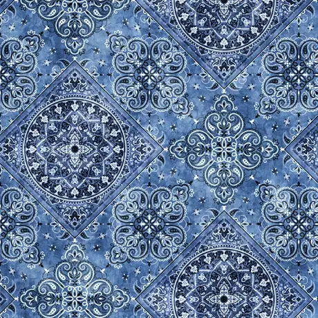 Blue Bandana Wideback Cotton Fabric - ( 3/4 Yard Pack )
