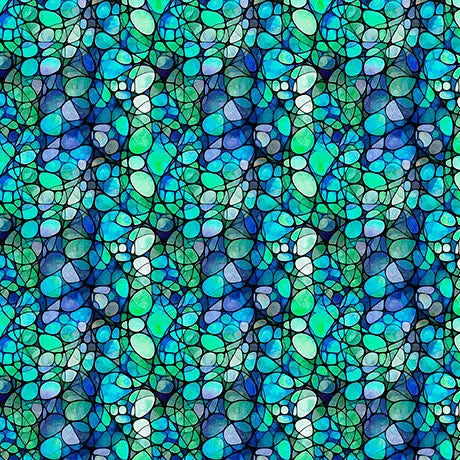 Blue Green Teal Kaleidoscope Cotton 44"/45" Fabric Per Yard