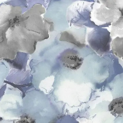 Blue Navy Flower Wash Cotton Wideback Fabric per yard