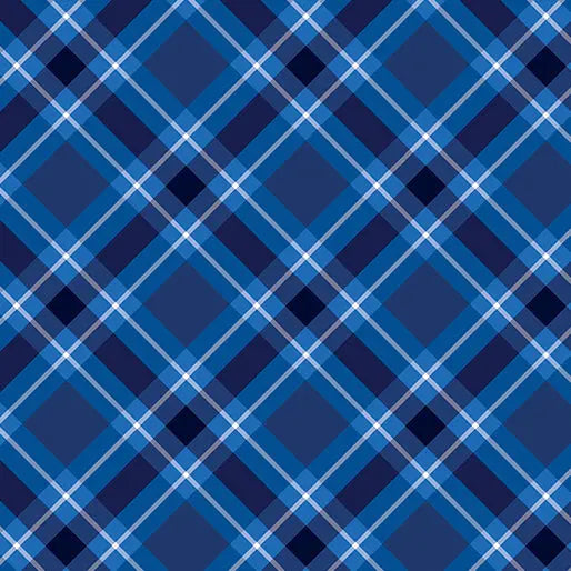Blue Navy Plaid Cotton Wideback Fabric per yard