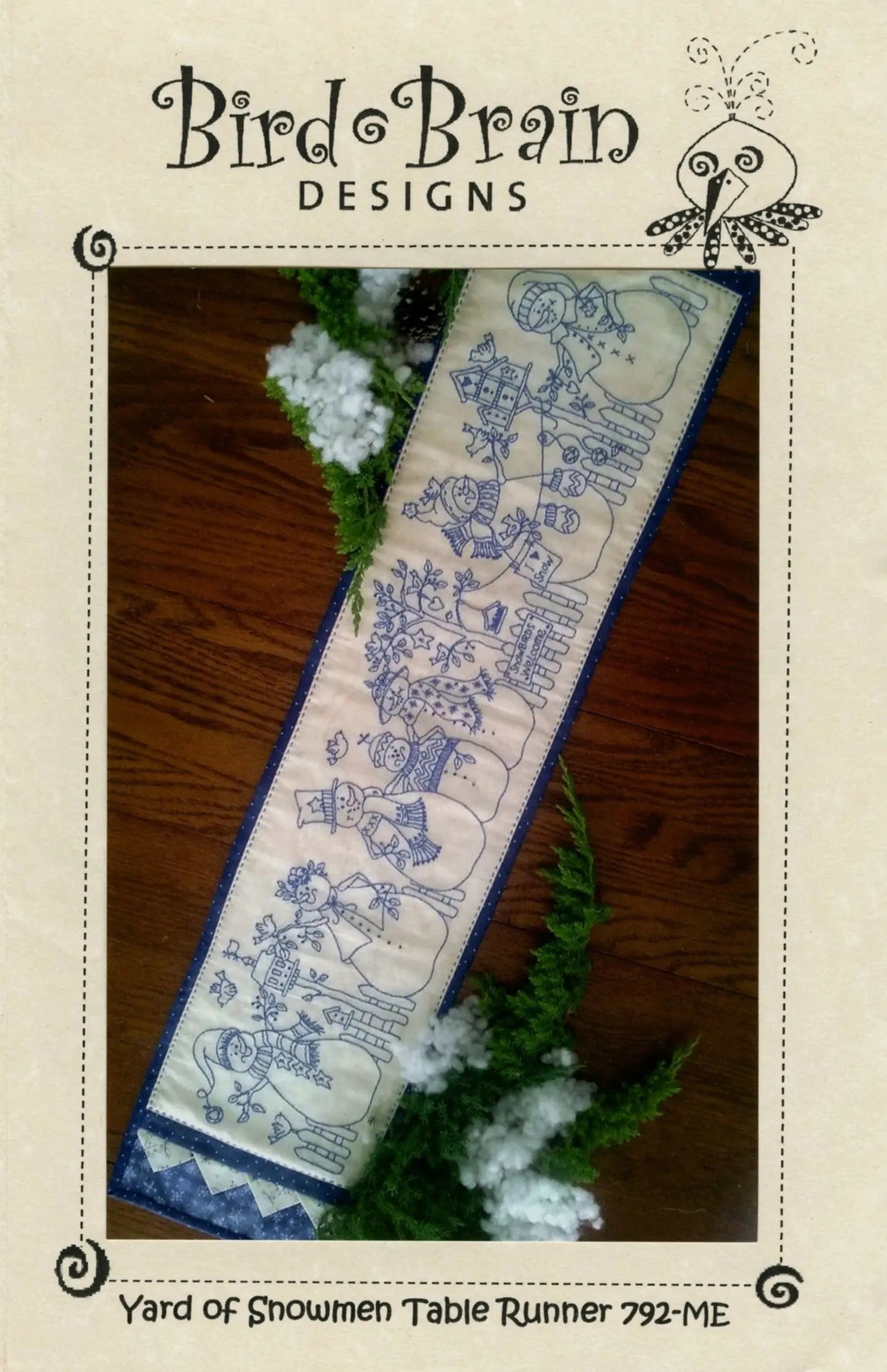 CD Yard of Snowmen Table Runner Machine Embroidery