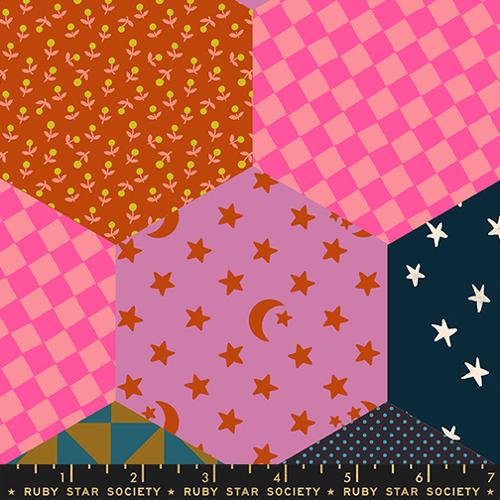 Catnap Mermaid Multi Dark Blue Hexagon Cotton Wideback Fabric Per Yard