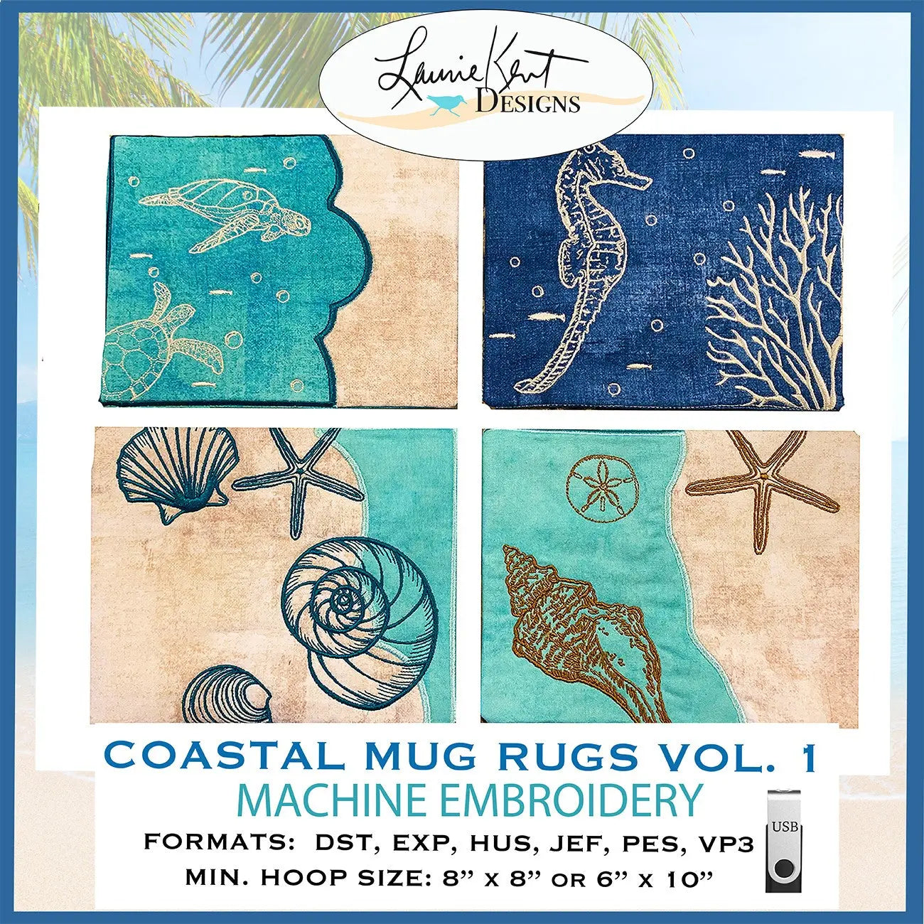 Coastal Mug Rugs Vol I Embroidery USB