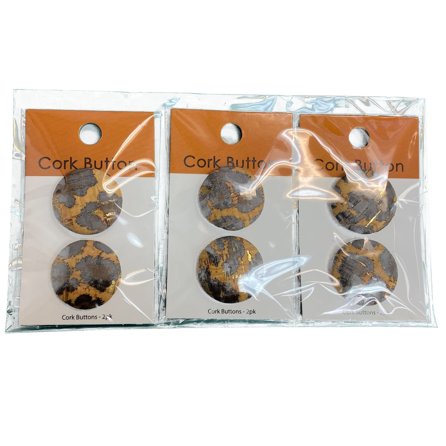Cork Button (Leopard Print) - 1 Inch Small - BCB-1015S (2pcs x 3 Cards Per Order)