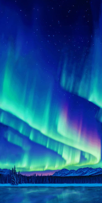 Cosmic Flow Blue/Green Aurora Borealis Cotton Wideback Fabric per yard