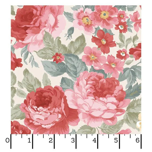 Cream/Multi Focal Floral La Fleur Flannel Cotton 42"/43" Fabric Per Yard