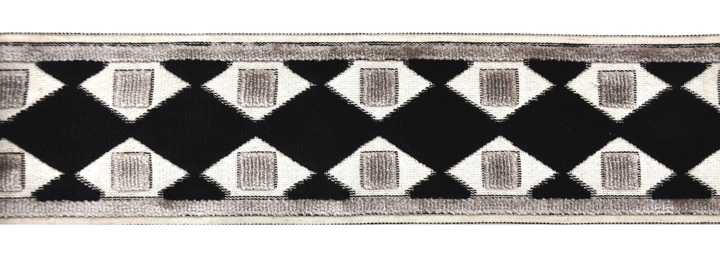 Decorative Chenille Trim Tape - 3 1/2" Wide (25 Yard Roll) - BR-7539-02/11 Black and Ivory