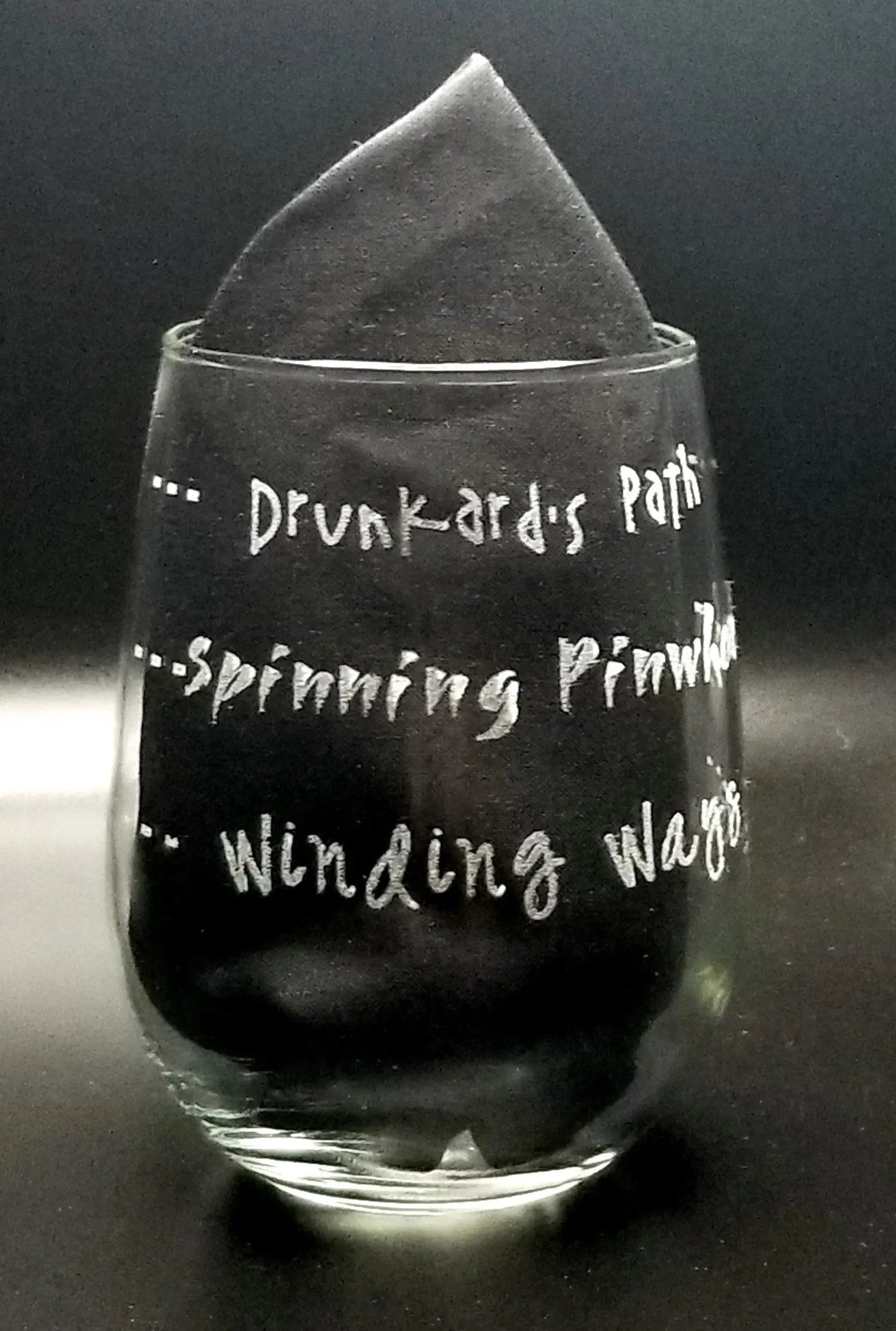 Drunkard's Path, Spinning Pinwheel, Winding Ways Stemless Wine Glass