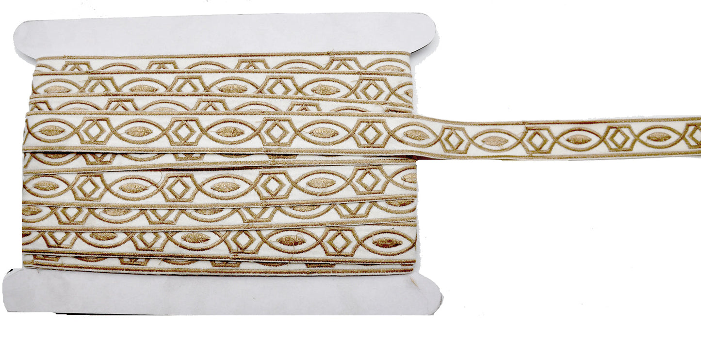 Embroidered Decorative Woven Trim Tape - 1 1/4" Width (25 Yard Roll) - BR-7339-16 Tan