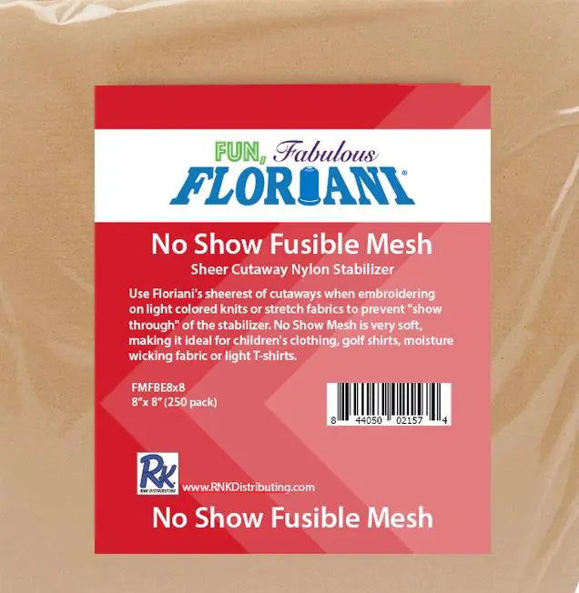 Floriani No Show Fusible Mesh 8" x 8" precuts BEIGE- 250 pcs ~Commercial