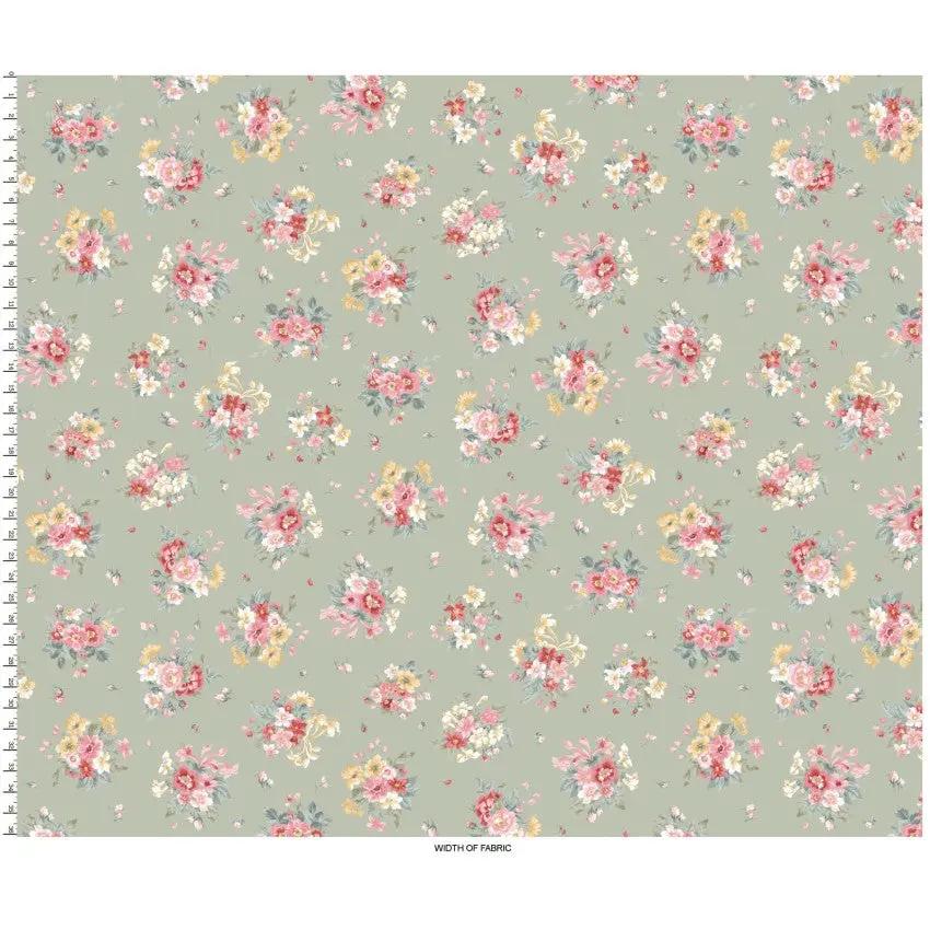 Green Bouquet La Fleur Flannel Cotton 42"/43" Fabric Per Yard
