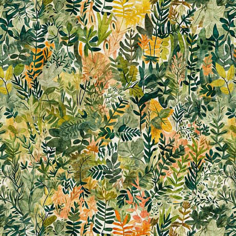Green Foliage Dinoroars! Wideback Cotton Fabric per yard