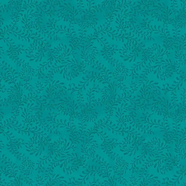 Green Teal Swirling Leaves Cotton Wideback Fabric per yard