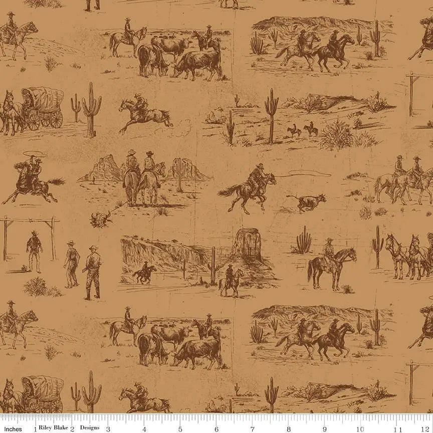 John Wayne American West Main Tan 43"/44" Fabric Per Yard