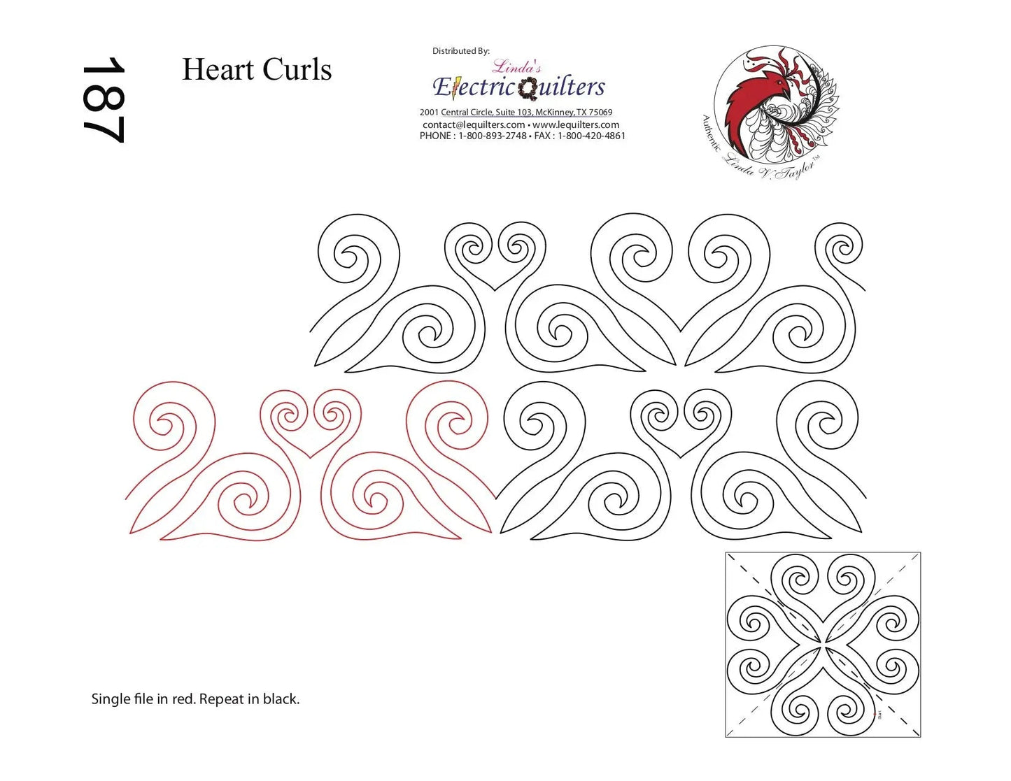 187 Heart Swirls Pantograph with Blocks by Linda V. Taylor