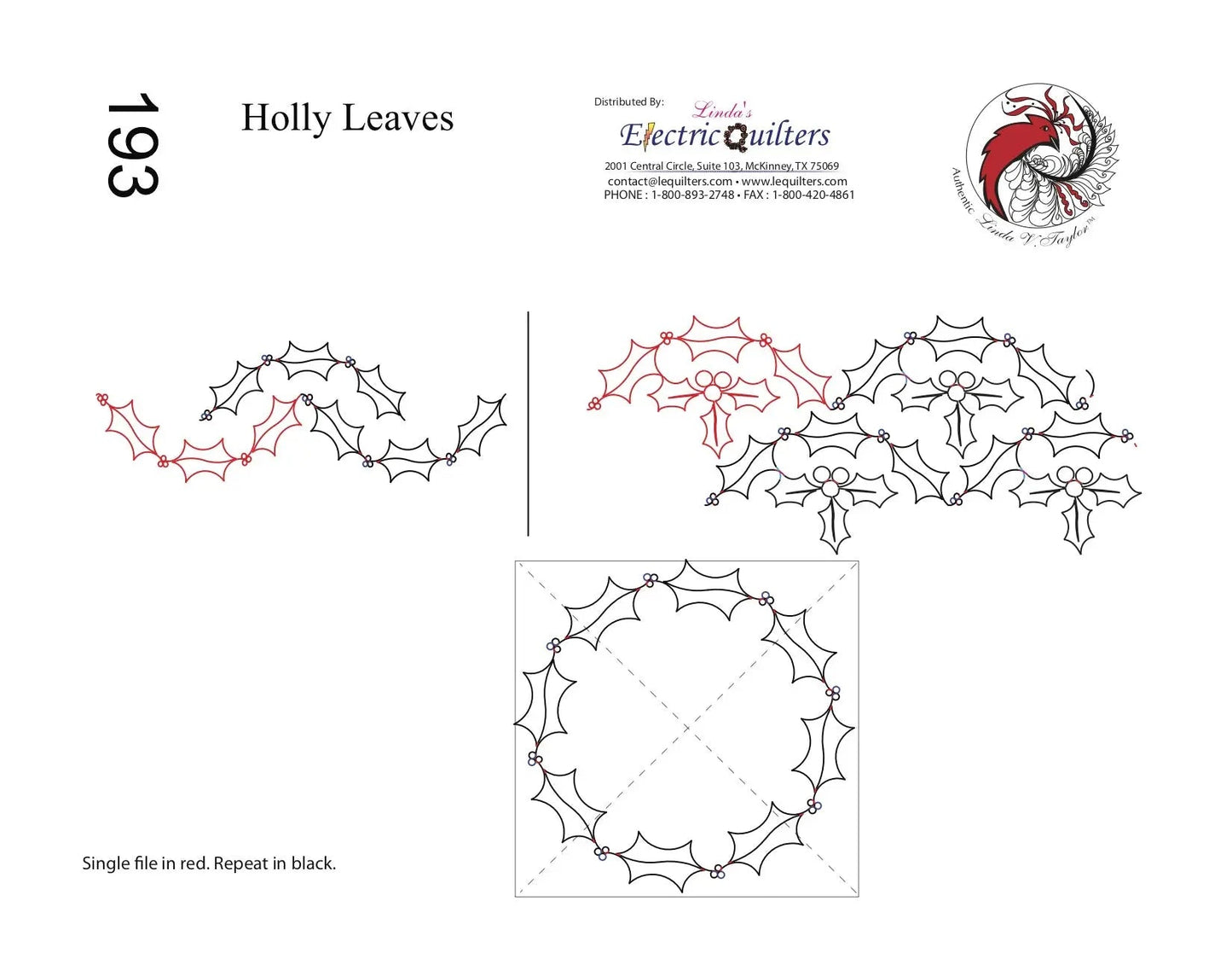 193 Holly Leaves Pantograph with Blocks by Linda V. Taylor