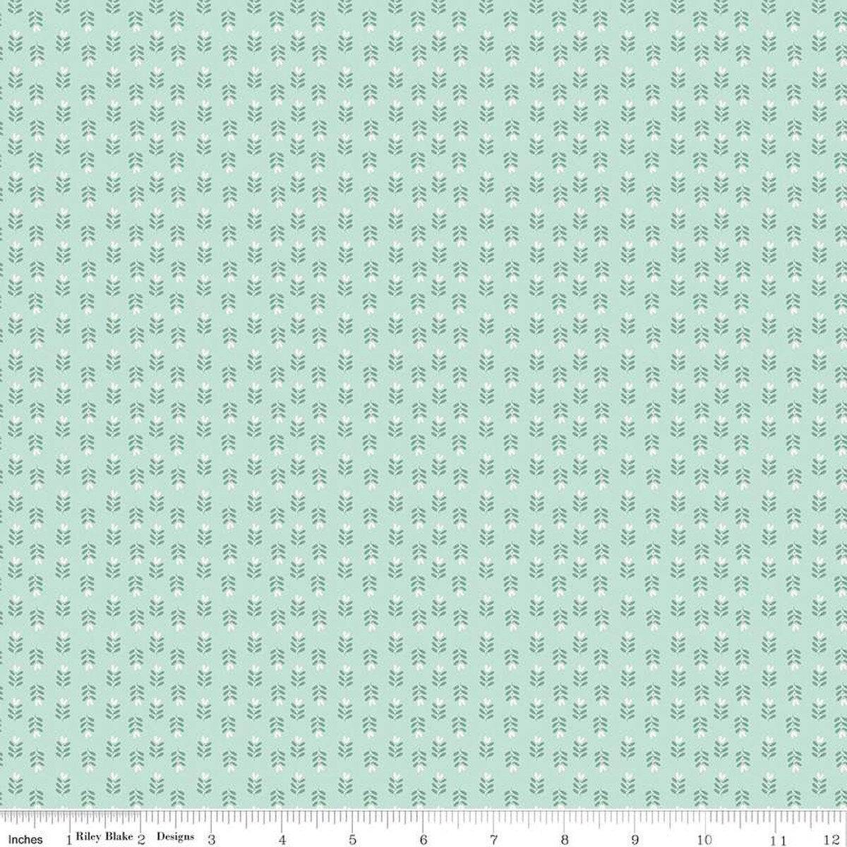 Love You Always Plants Mist Cotton 43"/44" Fabric Per Yard
