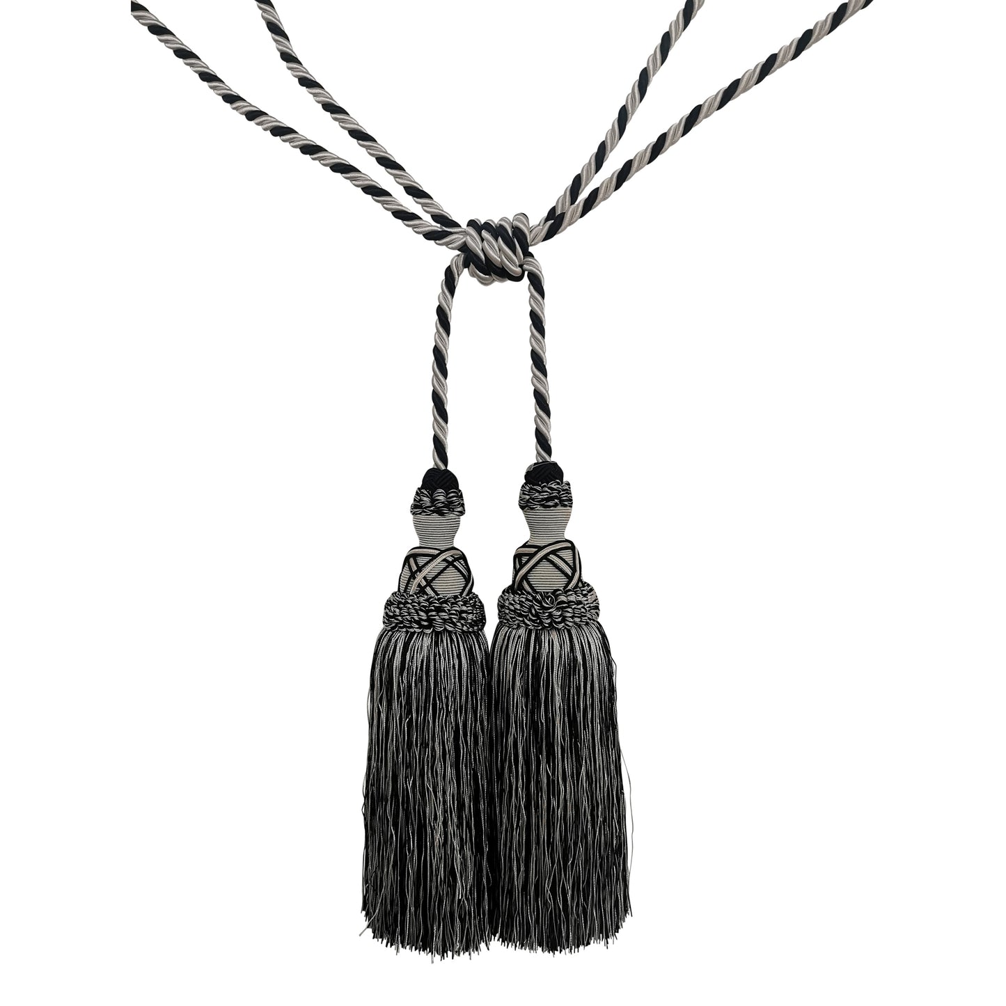 Milante Collection - 11" Length DOUBLE TASSEL TIEBACK - BT-622-02/27 Black and White