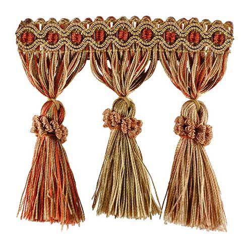 Milante Collection - 3 1/2" Tassel Fringe (25 Yard Roll) - BF-1478-88/61 Dark Brick and Mocha