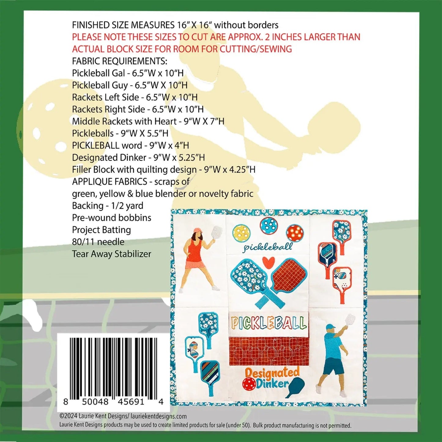 Pickleball Fun Embroidery Pattern