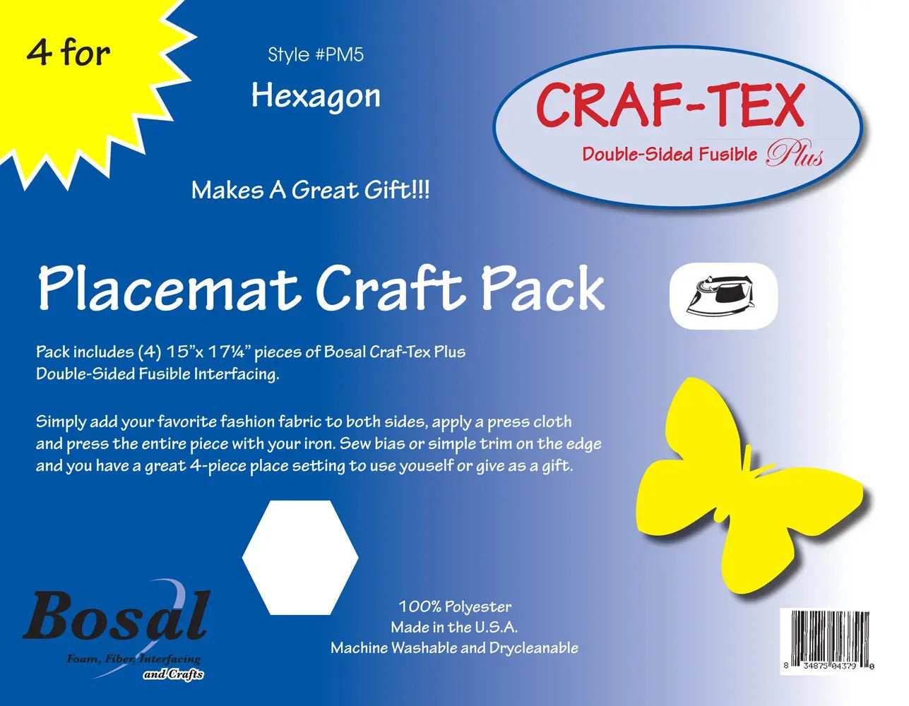Placemat Craft Pack 15in x 17-1/4in Hexagon 4pk