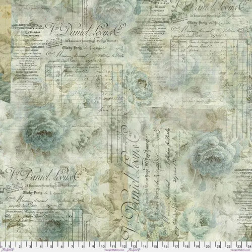 Natural Aqua Receipt Cotton Wideback Fabric - ( 3/4 Yard Pack )
