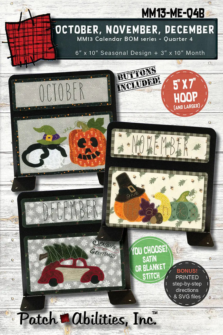 Quarter 4 Calendar Series Machine Embroidery with Buttons