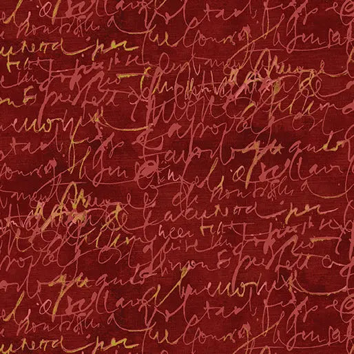 Red Fluidity Script Small Cotton 44”/45" Fabric Per Yard