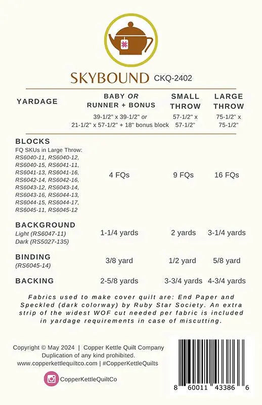 Skybound Quilt Pattern by Copper Kettle Quilt Company