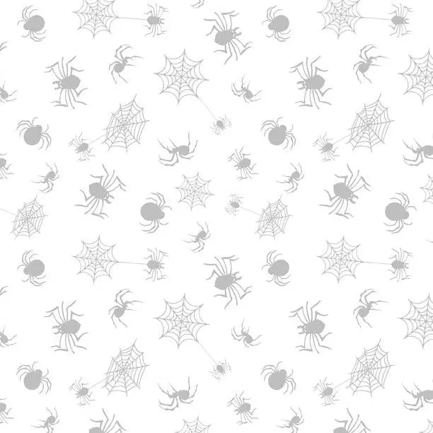 Spooky Spectacle - Spider Toss White on White Cotton 44"/45" Fabric Per Yard