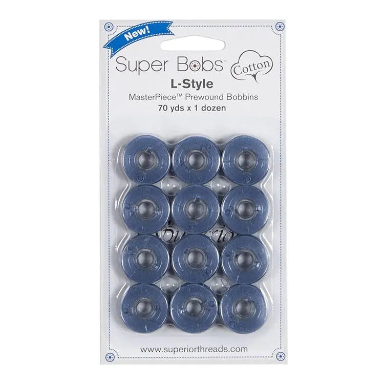Super Bobs Cotton #176 Waterloo (L-Style) 12 pack pre-wound bobbins.