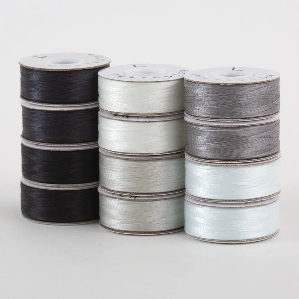 Super Bobs Poly Monochrome (L-Style) 72 pack pre-wound bobbins.