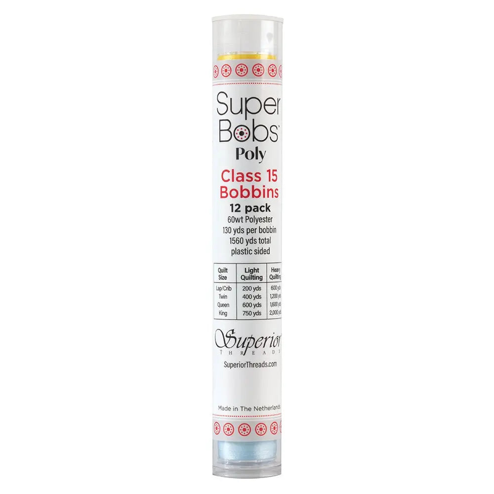 Super Bobs Poly Rainbow (Class 15) 12 pack pre-wound bobbins.