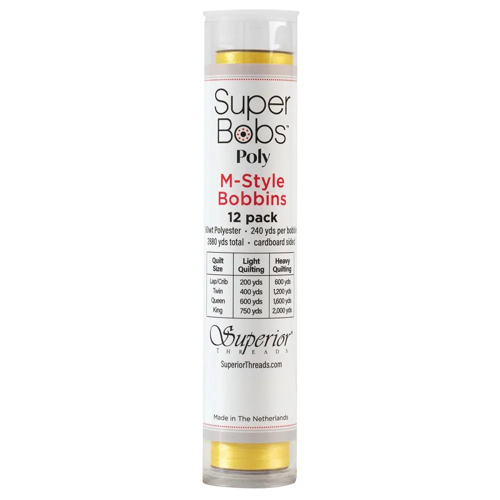 Super Bobs Poly #601 Yellow (M-Style) 12 pack pre-wound bobbins