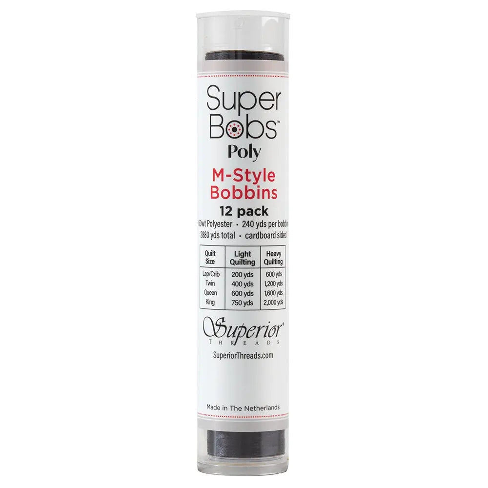 Super Bobs Poly #649 Dark Gray (M-Style) 12 pack pre-wound bobbins