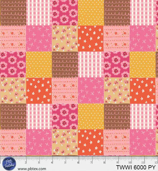 Things With Wings Pink Yellow Squares 44"/45" Fabric Per Yard
