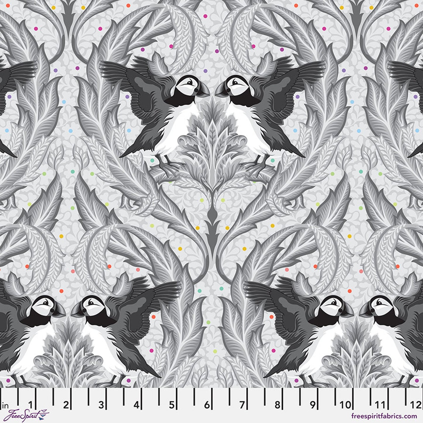 Whisper Huffin Puffin Graywork 43/44" Cotton Fabric Per Yard