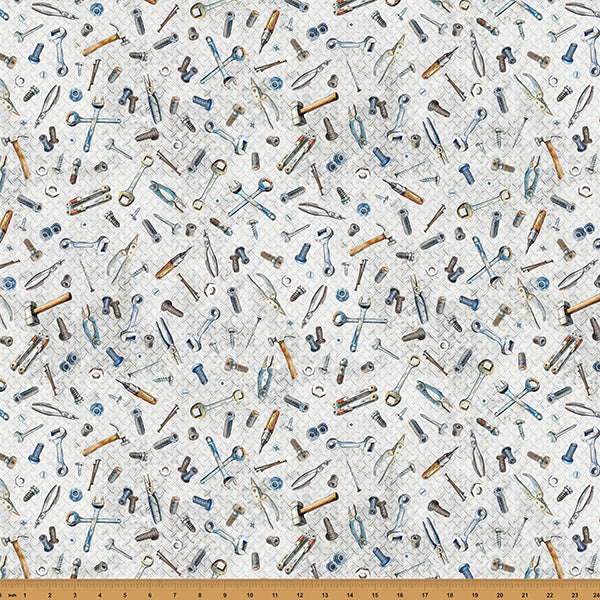 Light Gray Tools Hammer Down 43"/44" Fabric Per Yard